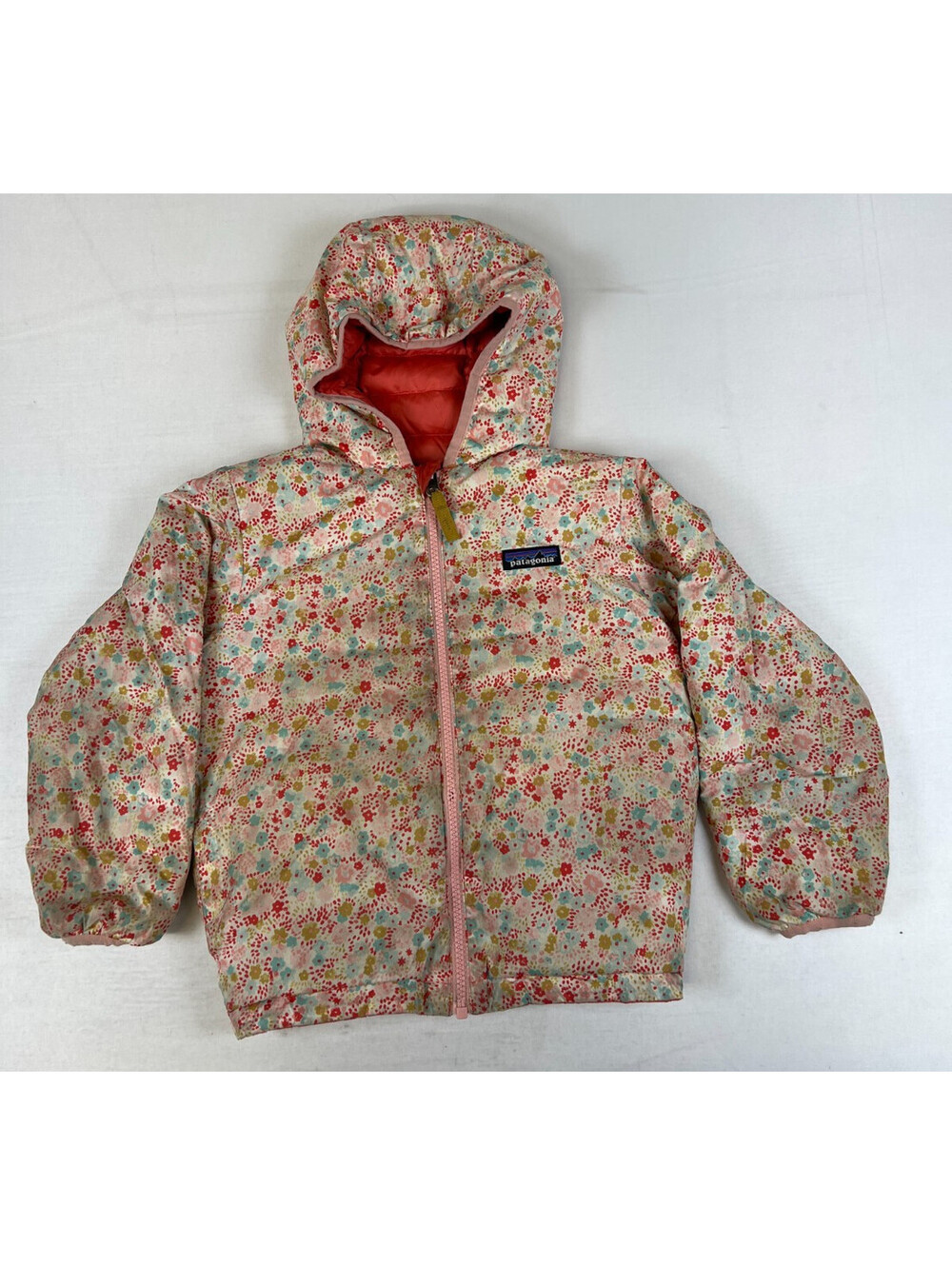 Patagonia Girls Kids 4T Reversible Coral Pink Floral Winter Puffer Jacket Coat
